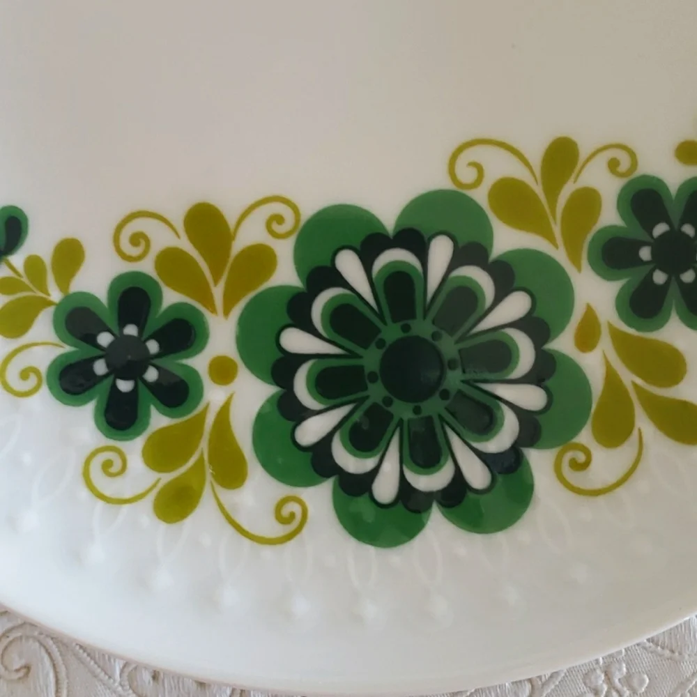 VTG. Mitterteich Bavaria 6 White Porcelain & Green Floral Salad Plates, 7 3/4